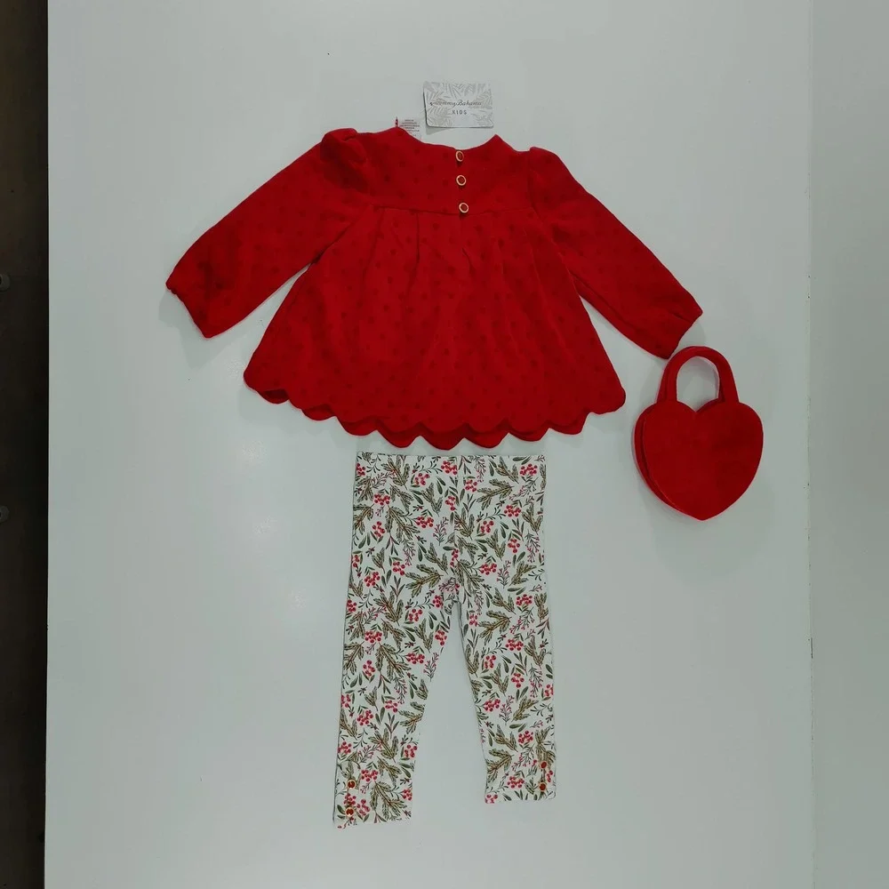 Tommy Bahama Kids 12M Red Top Leggings‎ Heart Purse Outfit Set Holiday NWT